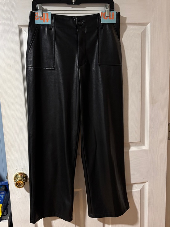 Avec Les Filles Pants - Avec Les Filles Black Faux Leather Wide Leg Cropped Pants w/Front Pockets S